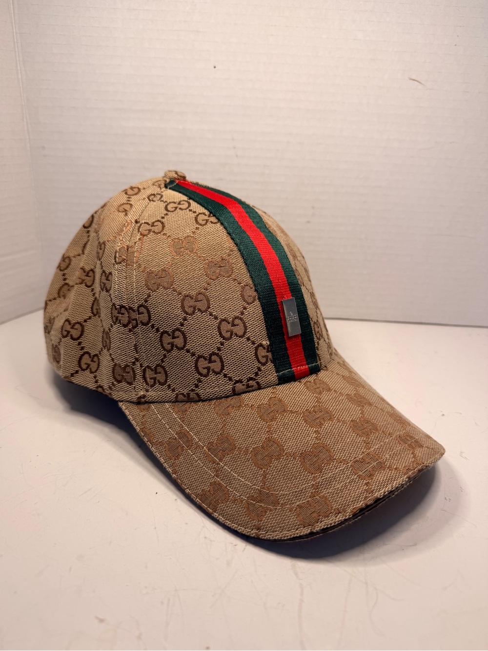 Gucci Original GG Baseball Cap with Web and Metal
Plaque